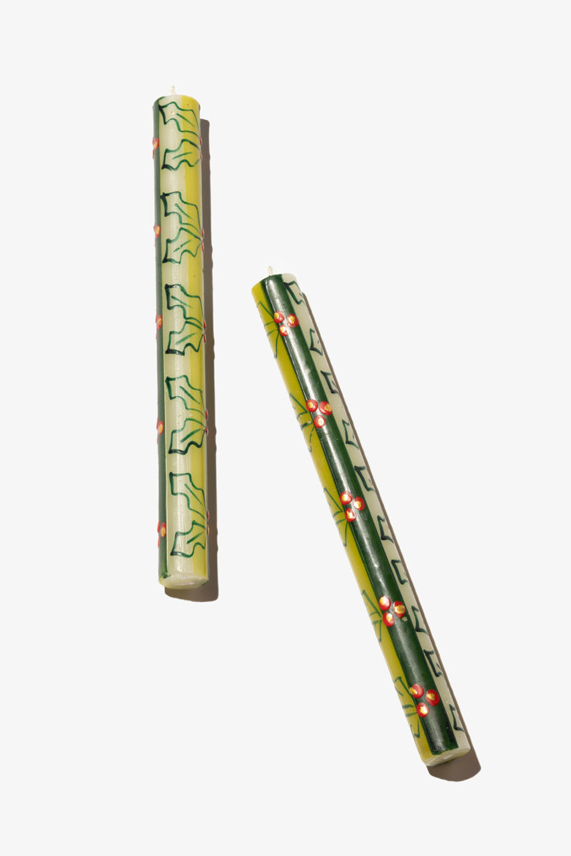 Hand Painted Dinner Candle Pair - Christmas