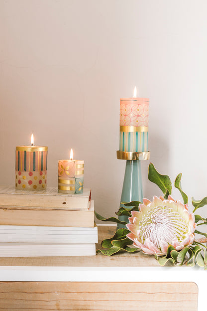 Hand Painted Pillar Candle - Cotton Candy