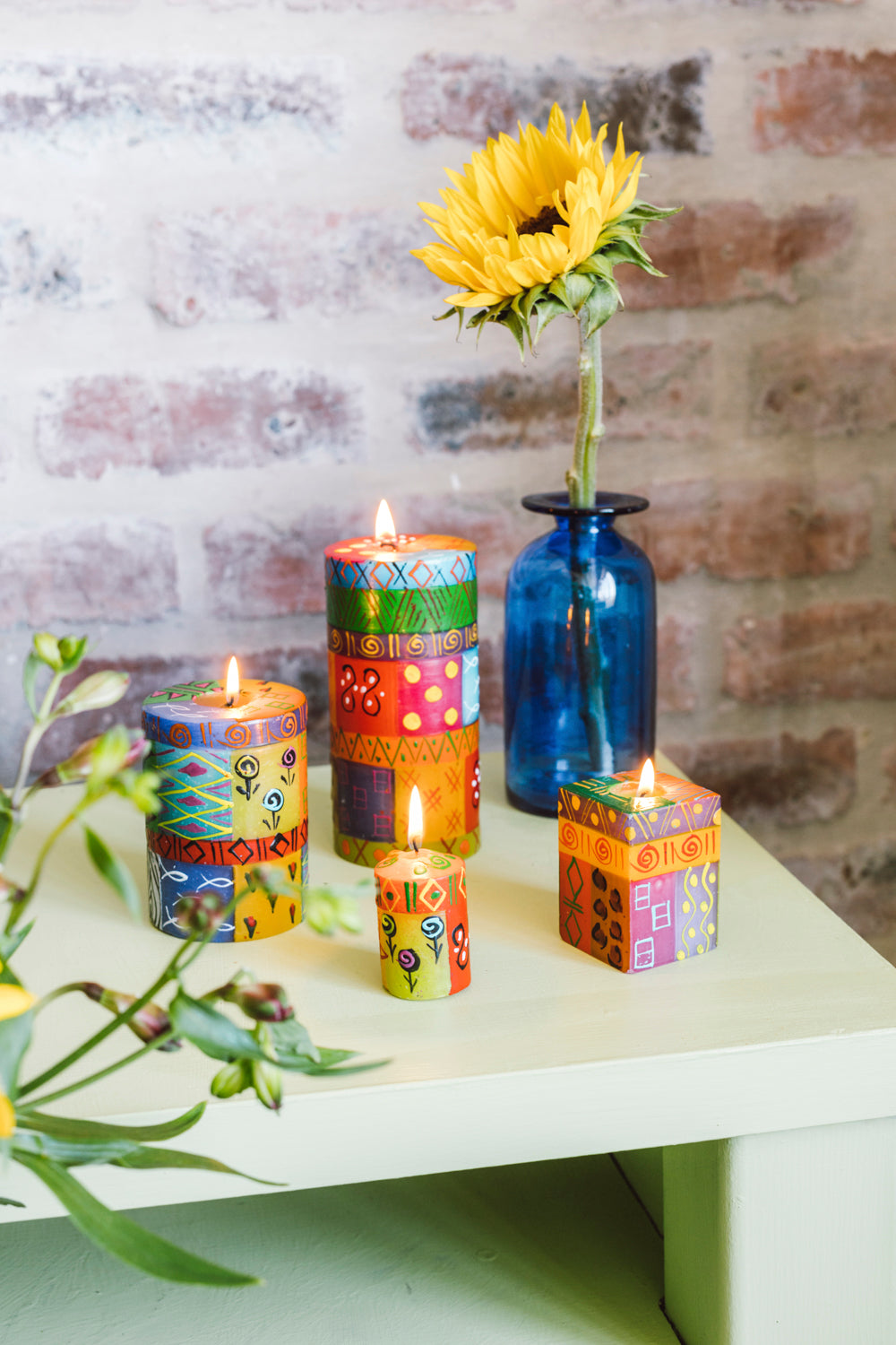 Hand Painted Cube Candle - Multi Coloured Ethnic