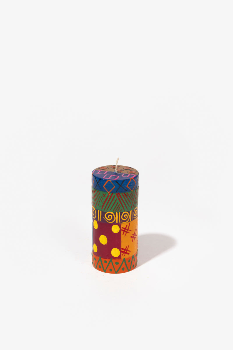 Hand Painted Pillar Candle - Multi Coloured Ethnic