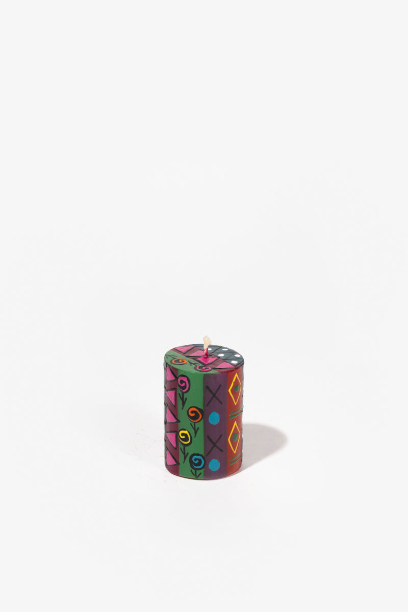 Hand Painted Pillar Candle - Multi Coloured Ethnic
