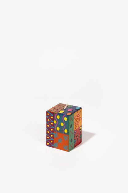 Hand Painted Cube Candle - Multi Coloured Ethnic