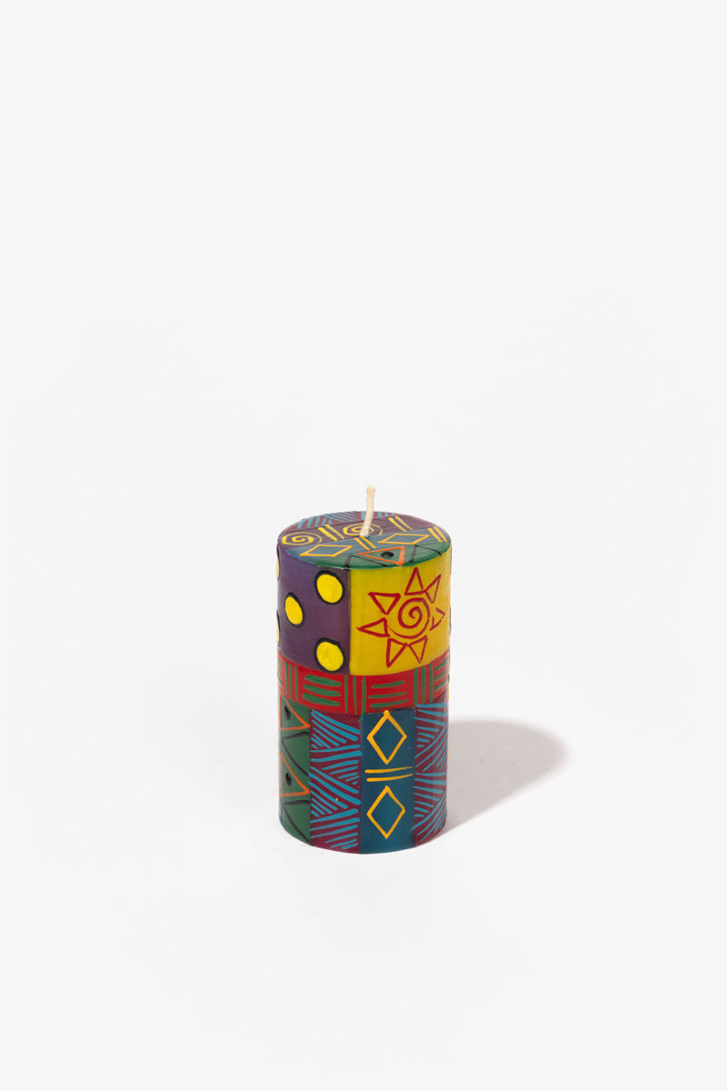 Hand Painted Pillar Candle - Multi Coloured Ethnic