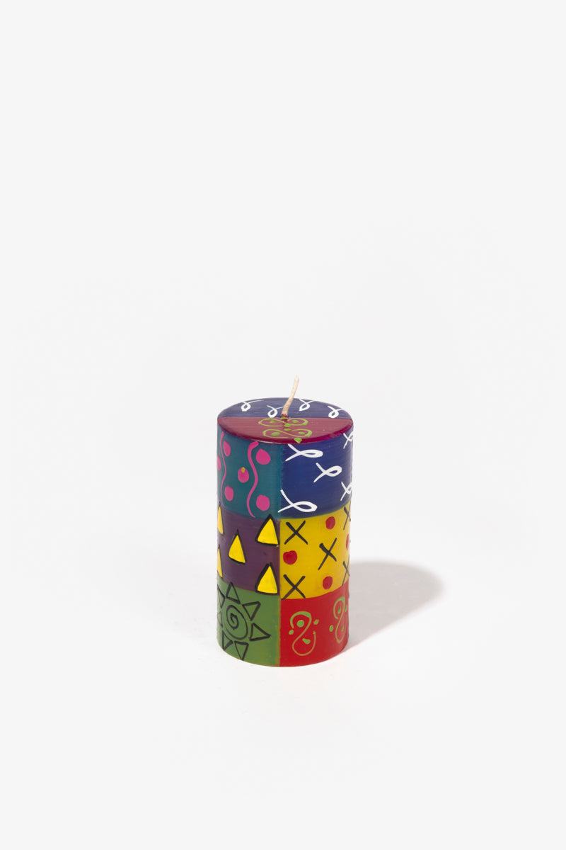 Hand Painted Pillar Candle - Multi Coloured Ethnic