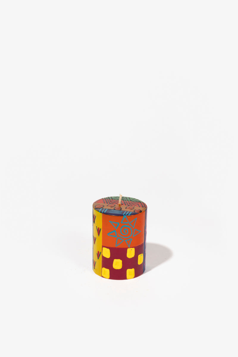 Hand Painted Pillar Candle - Multi Coloured Ethnic