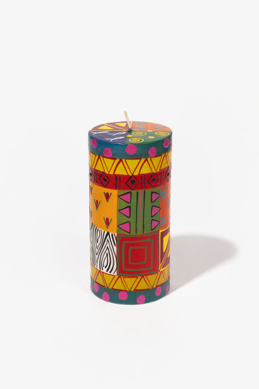 Hand Painted Pillar Candle - Multi Coloured Ethnic