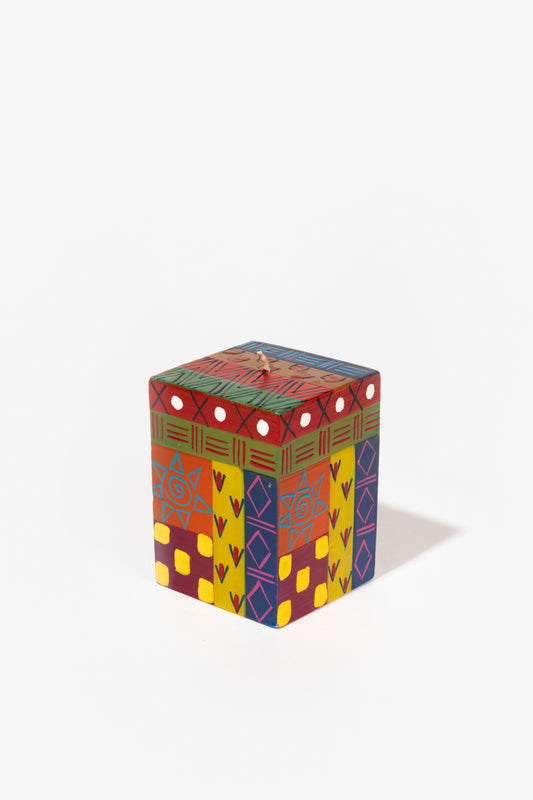 Hand Painted Cube Candle - Multi Coloured Ethnic